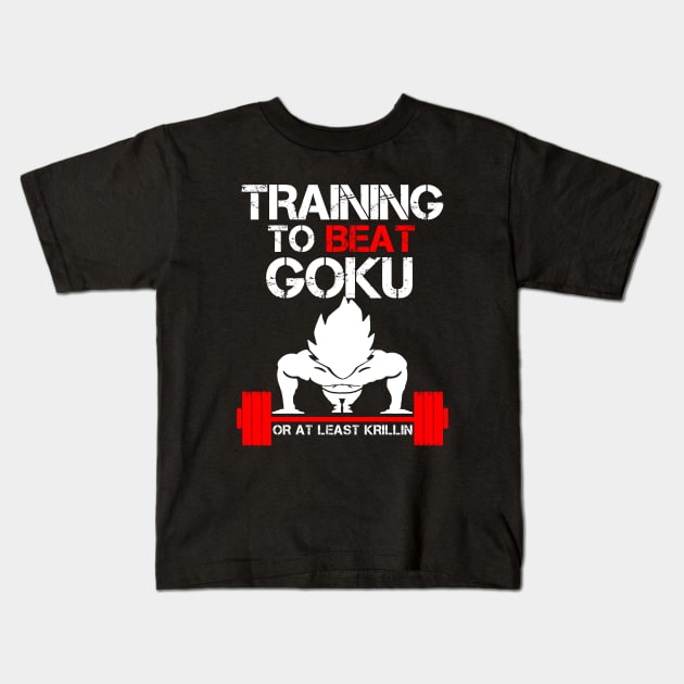 Training to Beat Goku or at least Krillin - Vegeta Kids T-Shirt by nicksoulart
